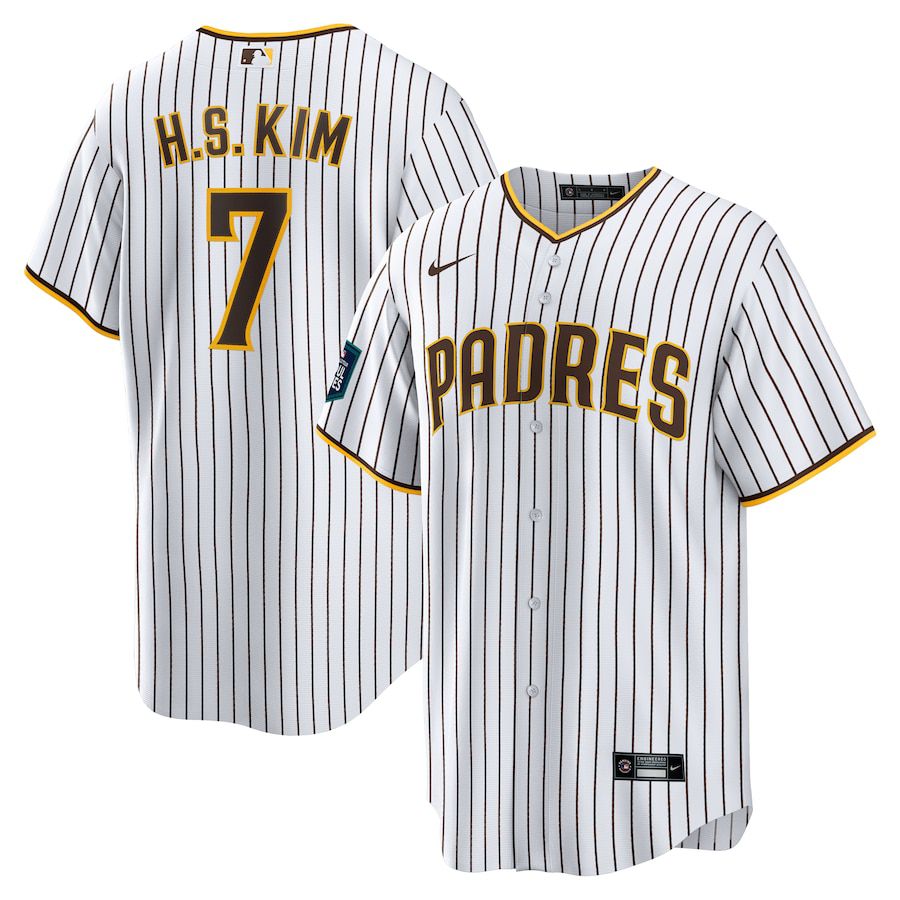 Men San Diego Padres #7 Ha-Seong Kim Nike White 2024 MLB World Tour Seoul Series Home Replica Player Jersey->->